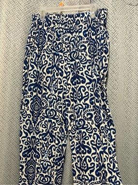 Zara Navy and White Printed Wide-Leg Pants